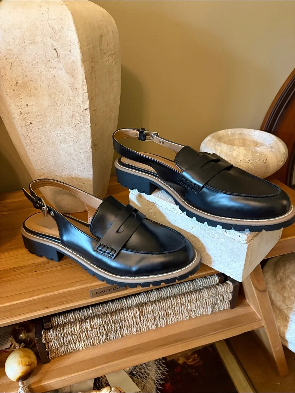 Dolce Vita Black Leather Slingback Lug Sole Sandals